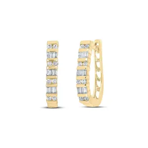 0.25cttw Diamond Baguette Hoop Earrings 925 Sterling Silver Yellow tone