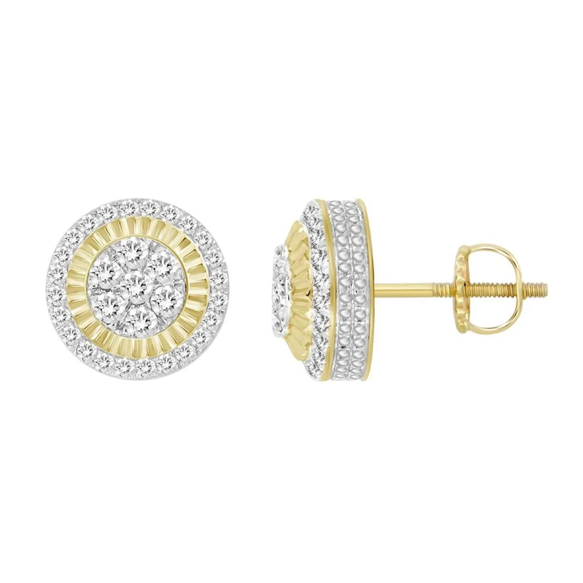 0.25cttw Diamond Round Cluster Mens Stud Earrings 10k Yellow Gold Screw Back