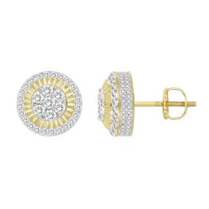 0.25cttw Diamond Round Cluster Mens Stud Earrings 10k Yellow Gold Screw Back