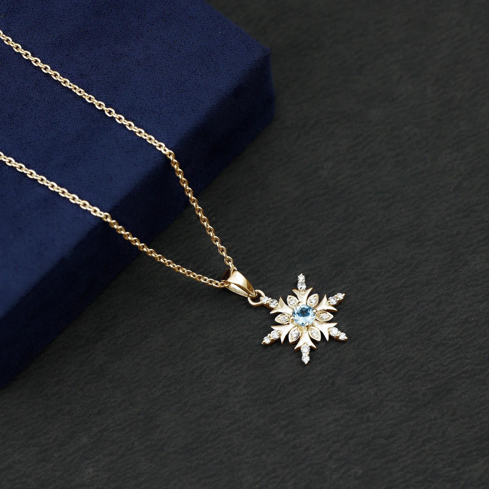 0.50 CT Aquamarine Designer Snowflake Pendant with Diamond in Gold