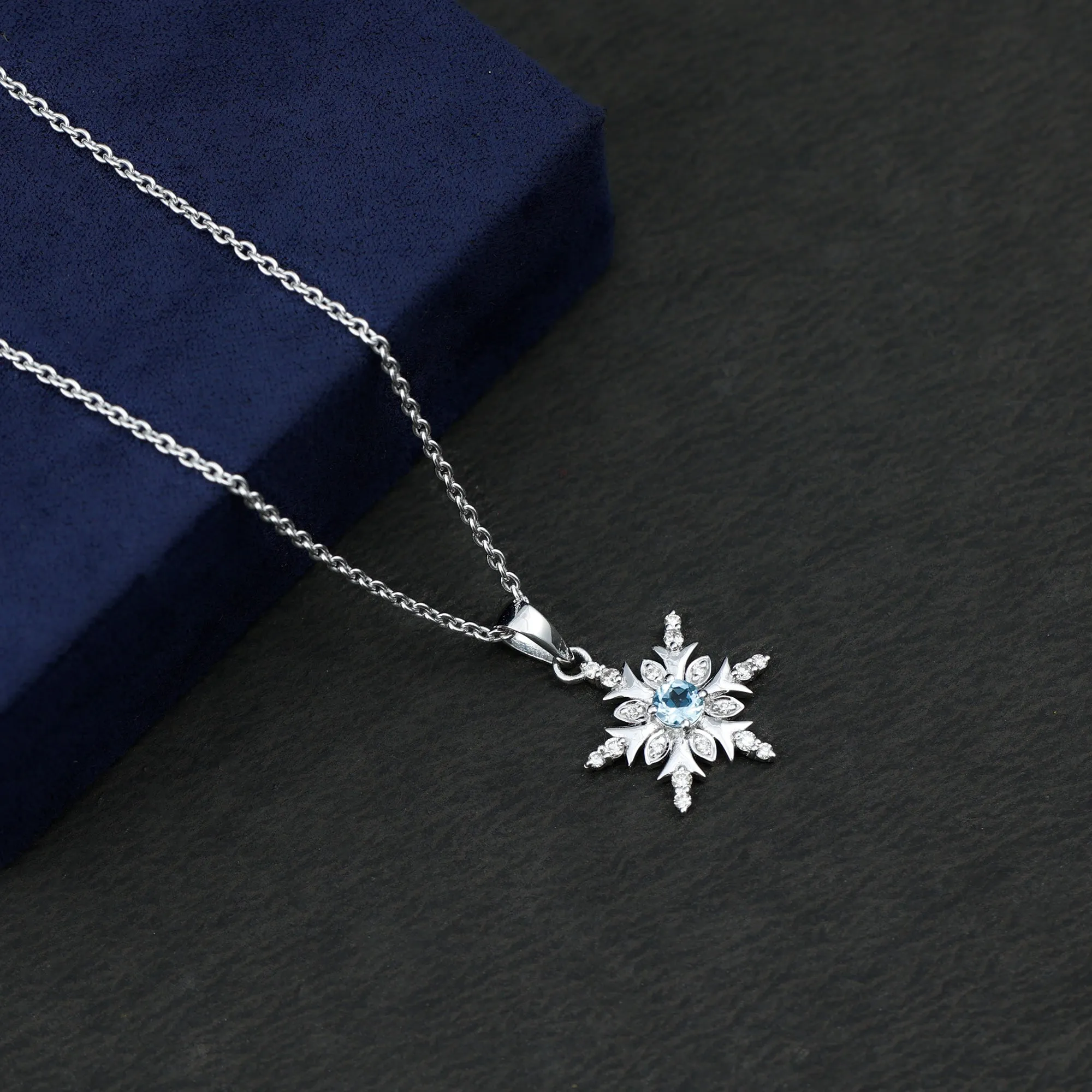 0.50 CT Aquamarine Designer Snowflake Pendant with Diamond in Gold