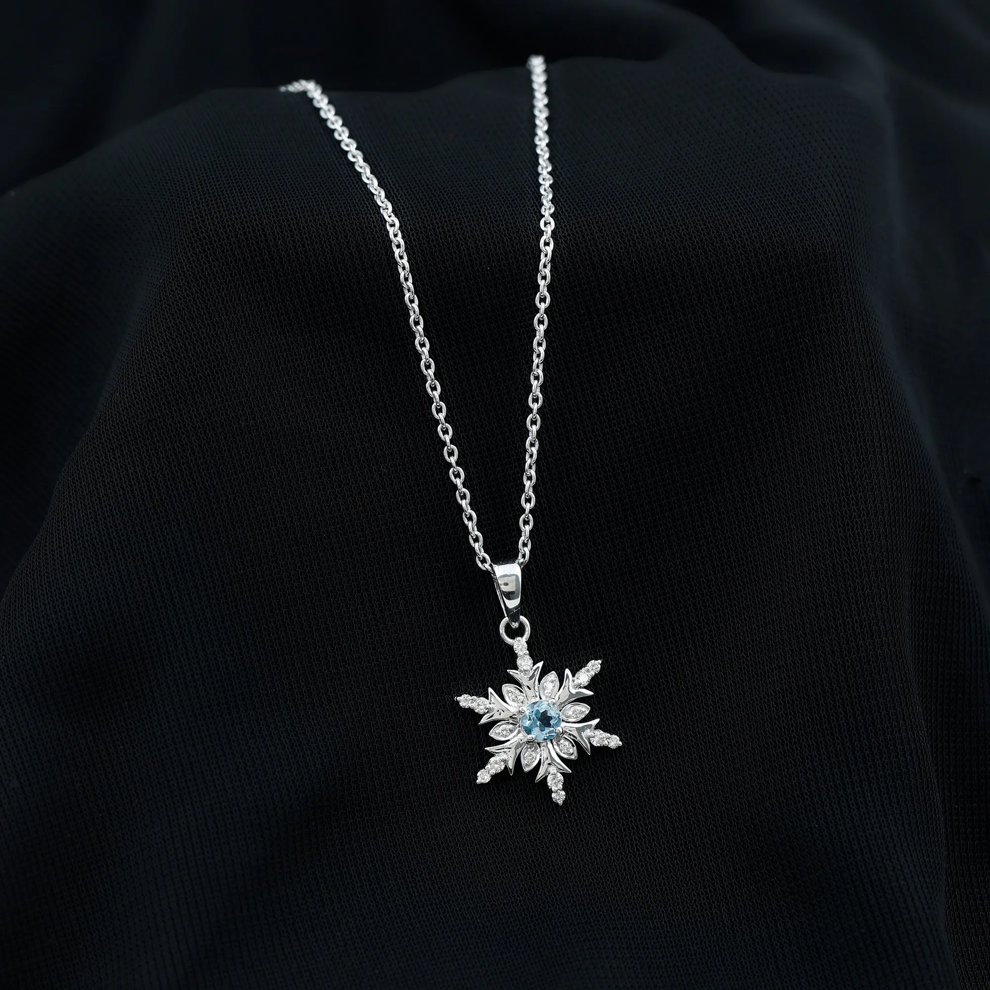 0.50 CT Aquamarine Designer Snowflake Pendant with Diamond in Gold