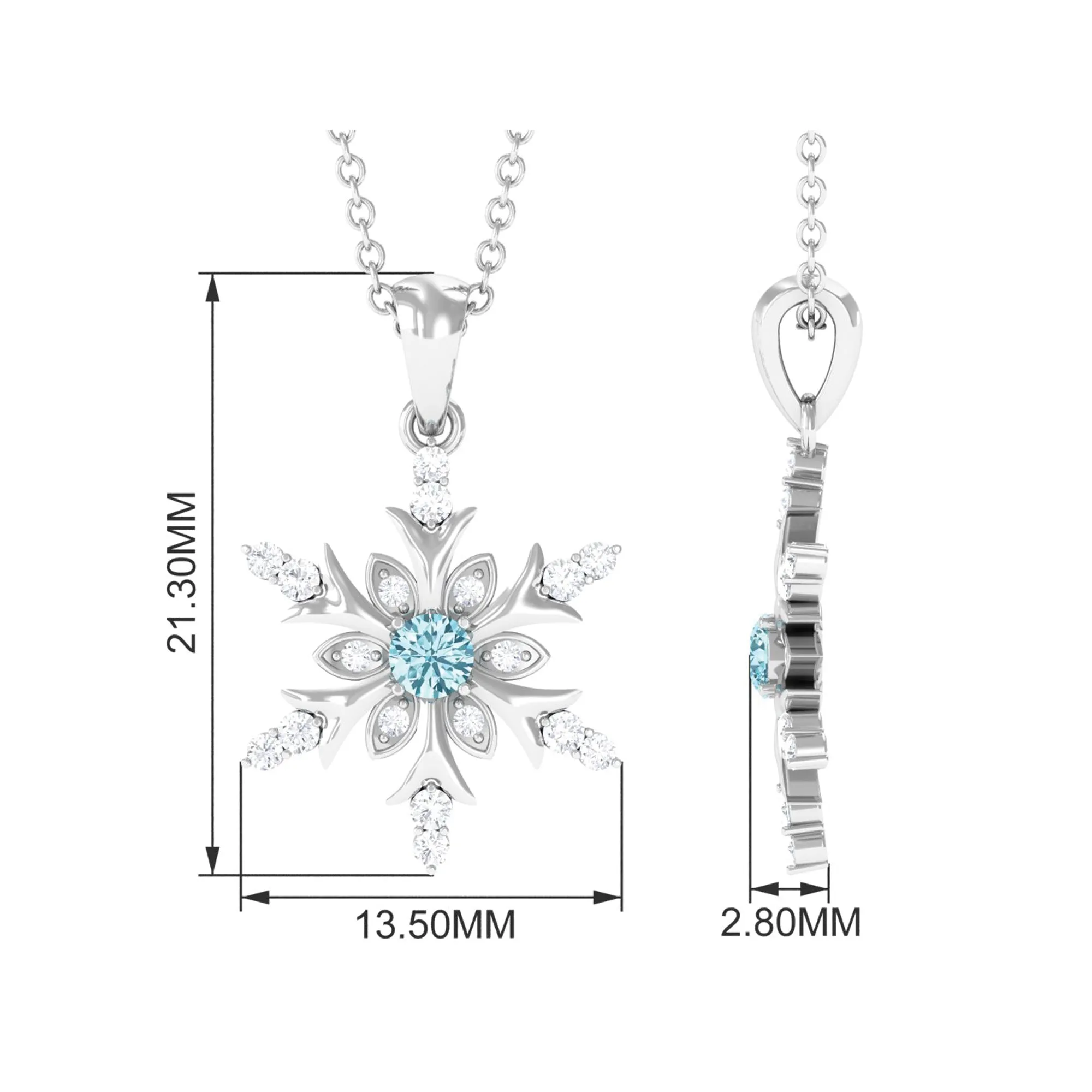 0.50 CT Aquamarine Designer Snowflake Pendant with Diamond in Gold