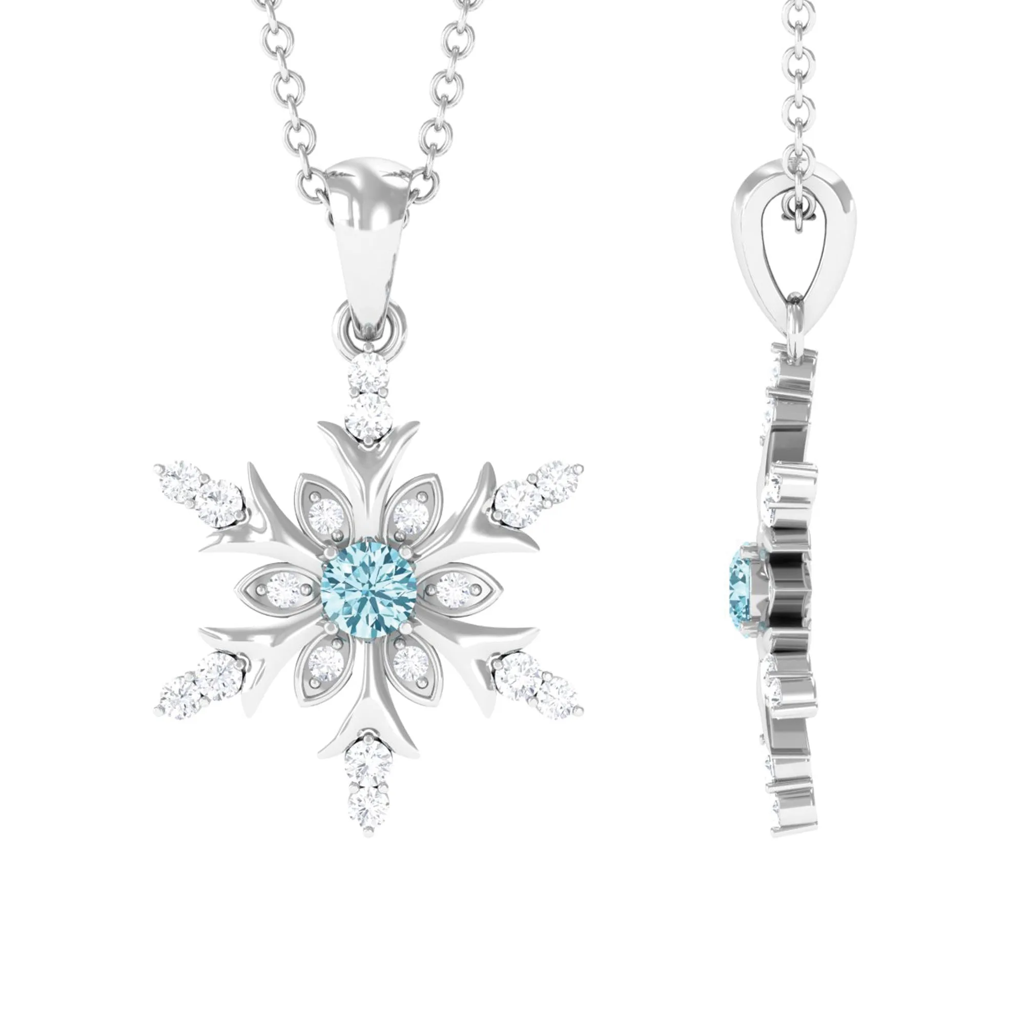 0.50 CT Aquamarine Designer Snowflake Pendant with Diamond in Gold