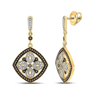 0.50cttw Chocolate Diamond Square Dangle Drop Stud Earrings 14k Gold Screw Back