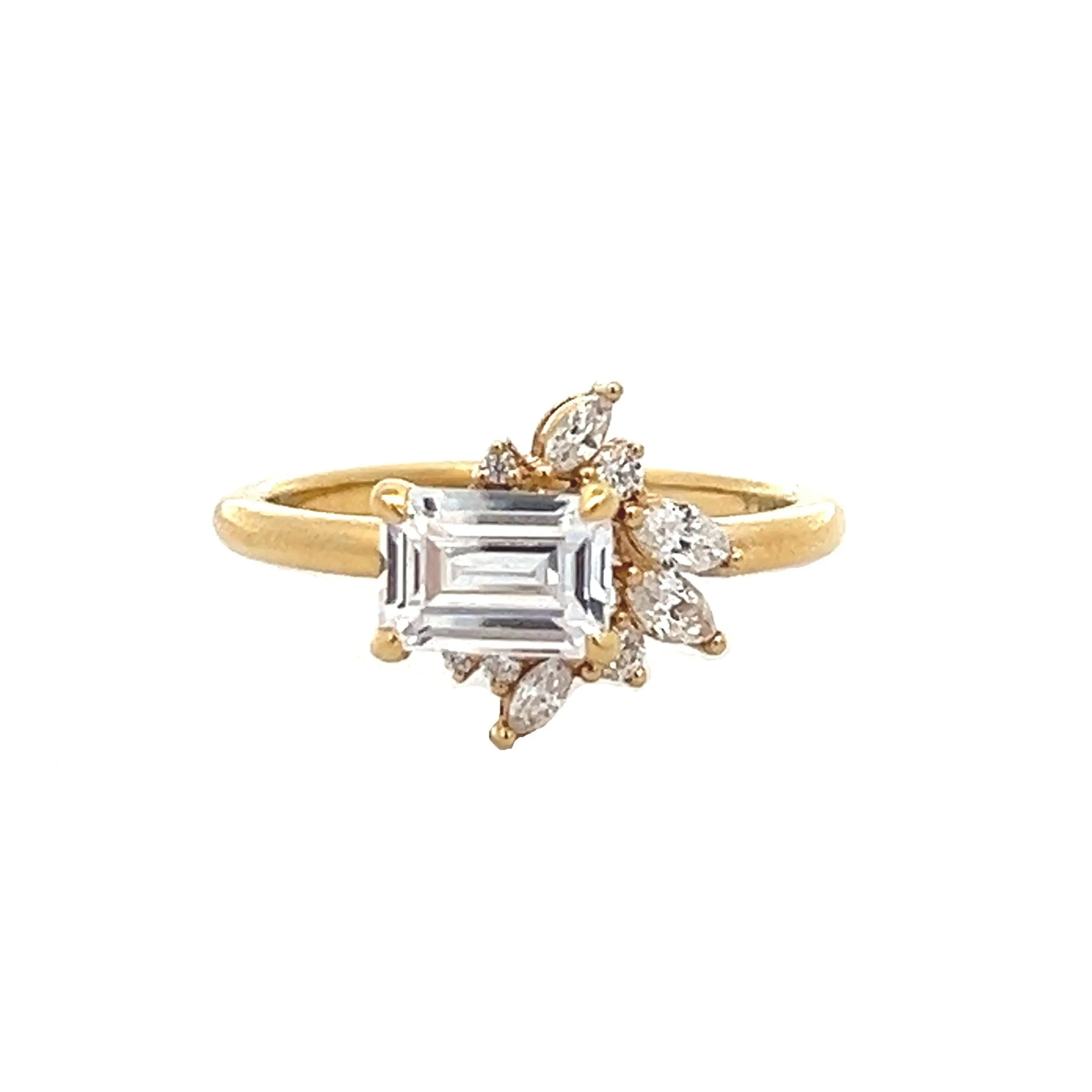 1 1/2 ctw emerald-cut diamond engagement ring with marquise diamond accents