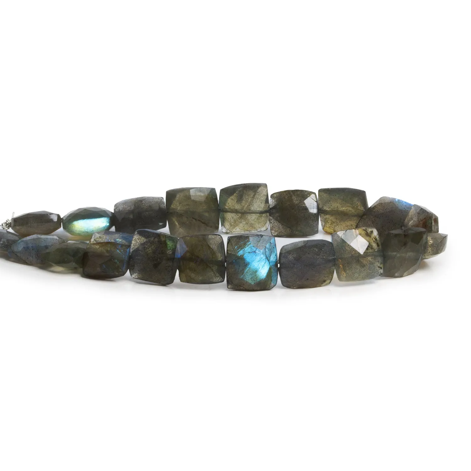 11x10mm Labradorite Faceted Cushions 8 inch 18 beads