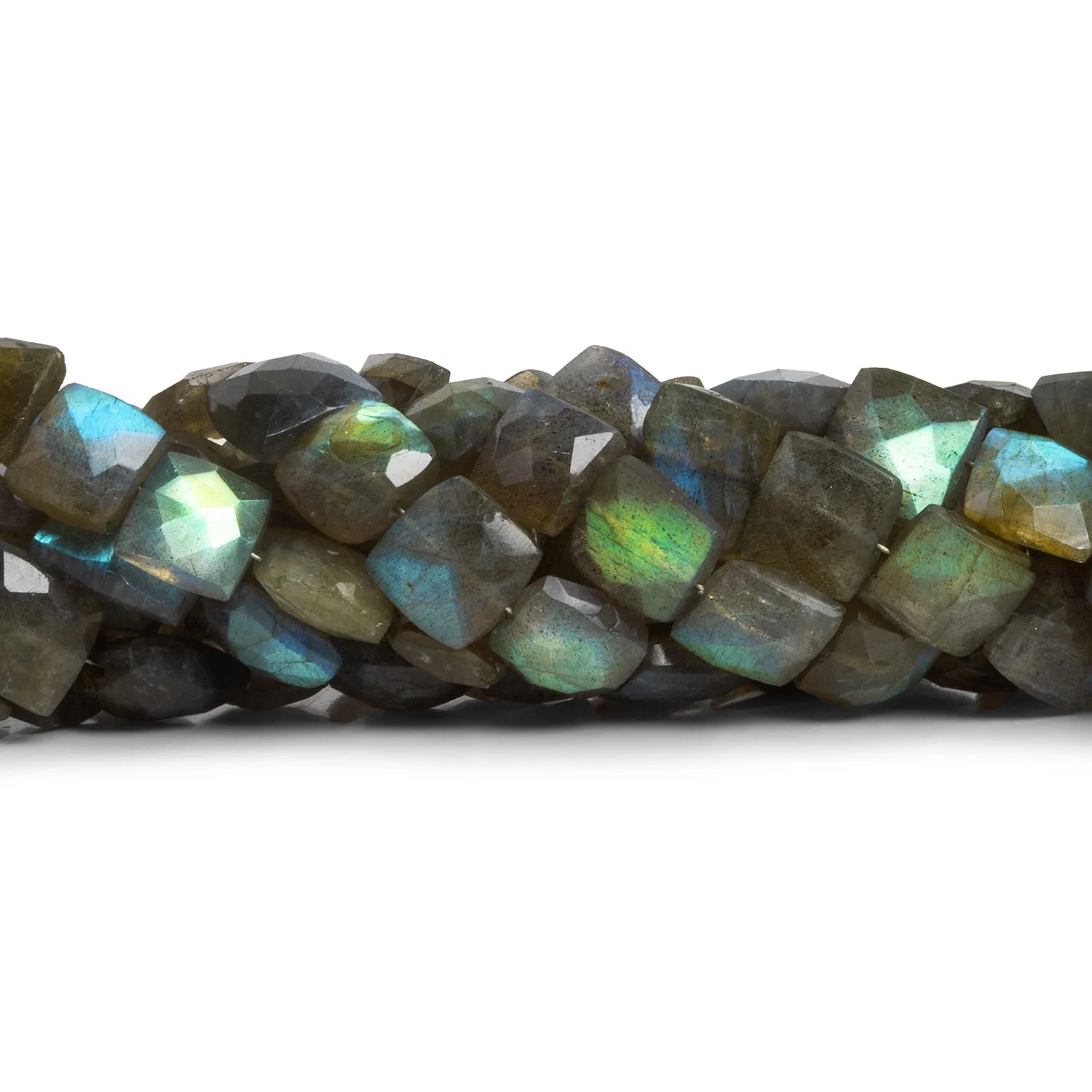 11x10mm Labradorite Faceted Cushions 8 inch 18 beads