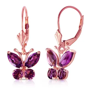 1.24 Carat 14K Solid Rose Gold Butterfly Earrings Natural Amethyst