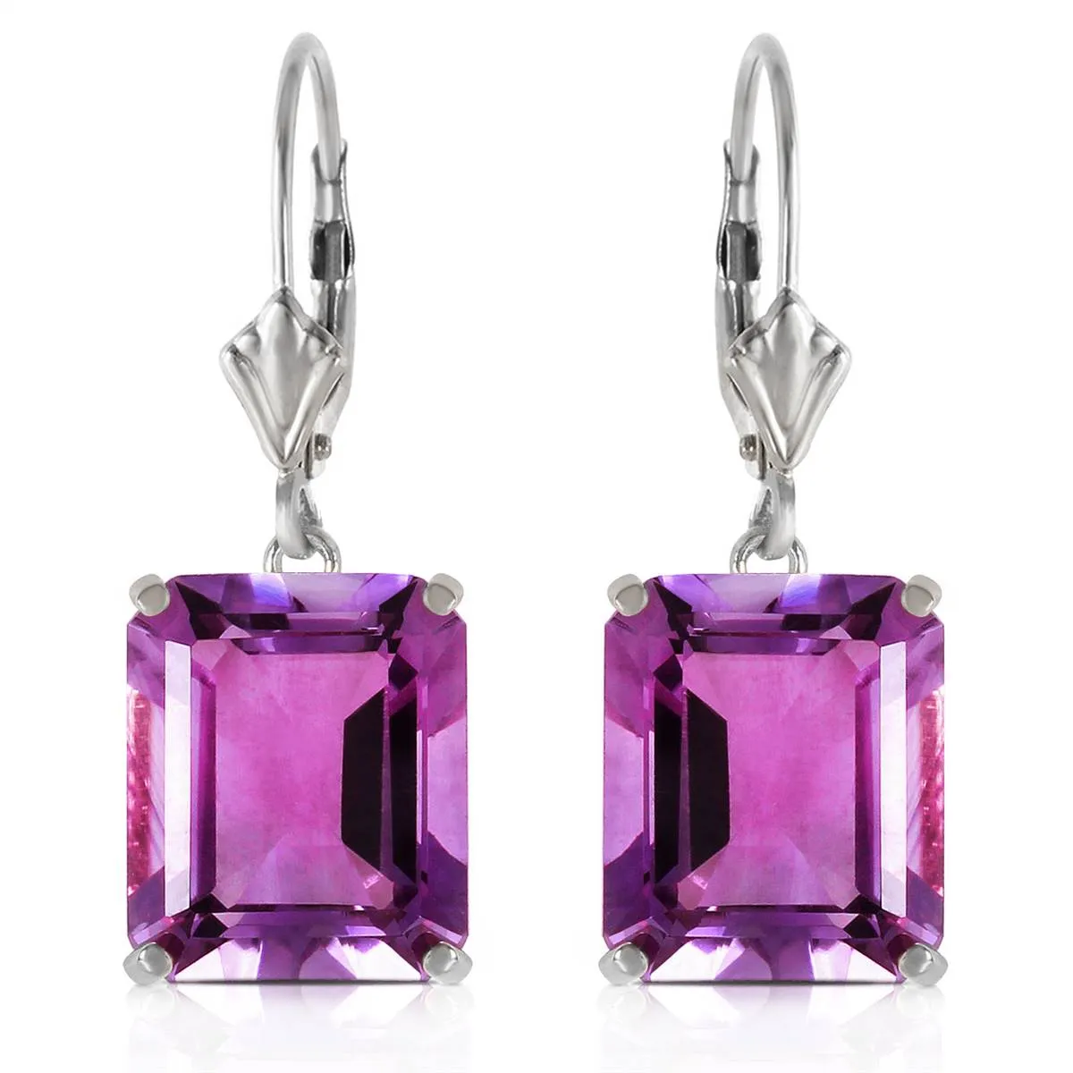 13 Carat 14K Solid White Gold Leverback Earrings Amethyst