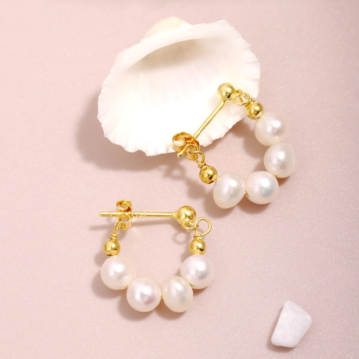 14.5mm Freshwater Pearl Huggies Hoops Earrings