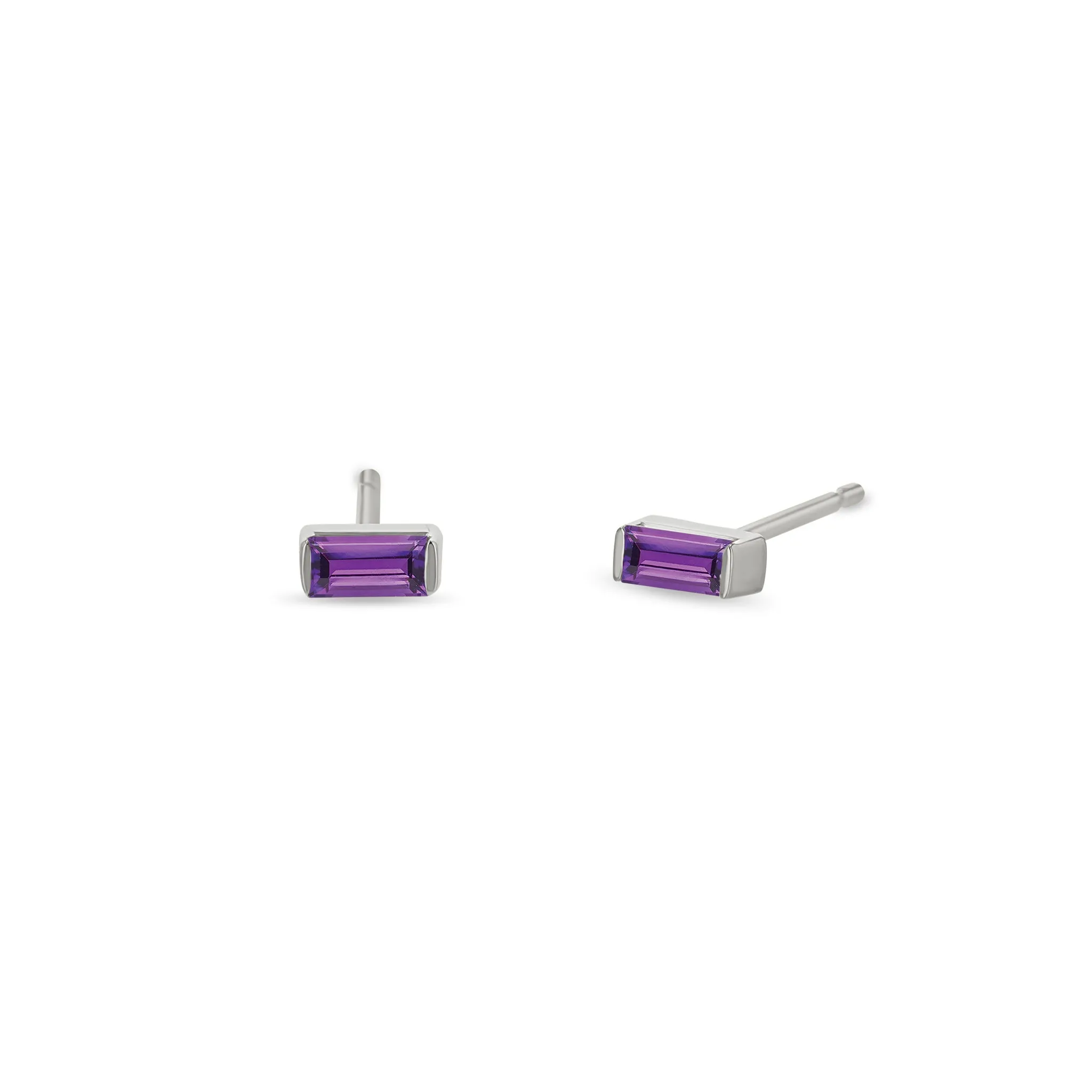 14k Amethyst Baguette Studs | February Birthstone