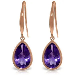 14K Solid Rose Gold Fish Hook Amethyst Fine Earrings