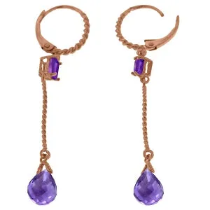 14K Solid Rose Gold Leverback Earrings Amethyst Gemstone