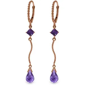 14K Solid Rose Gold Leverback Earrings Amethyst Gemstone