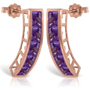 14K Solid Rose Gold Natural Amethyst Gemstone Earrings