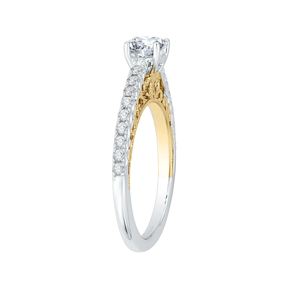 14K Two Tone Gold Round Cut Diamond Engagement Ring