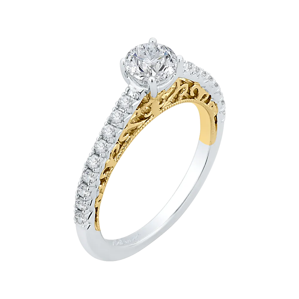 14K Two Tone Gold Round Cut Diamond Engagement Ring