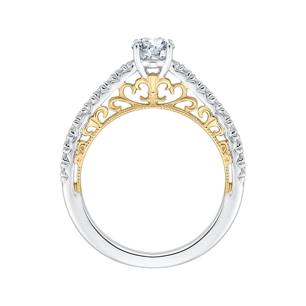 14K Two Tone Gold Round Cut Diamond Engagement Ring