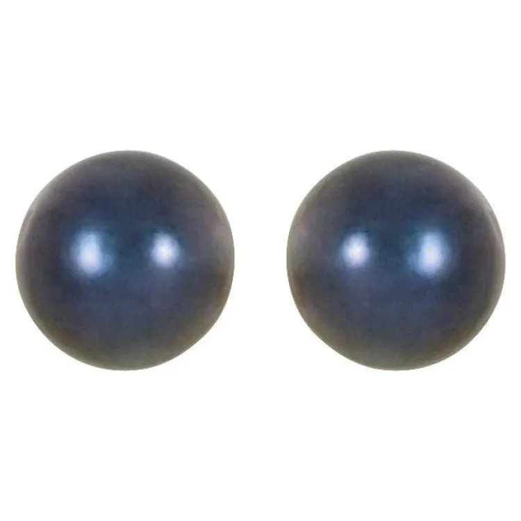 14K White  6 mm Cultured Black Akoya Pearl Earrings