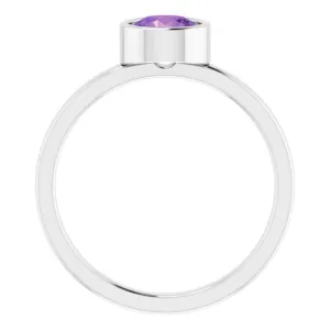 14K White 6 mm Natural Amethyst Ring