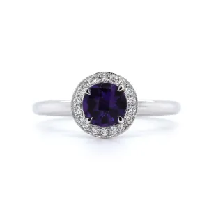 14K White Gold Amethyst with Diamond Halo Ring