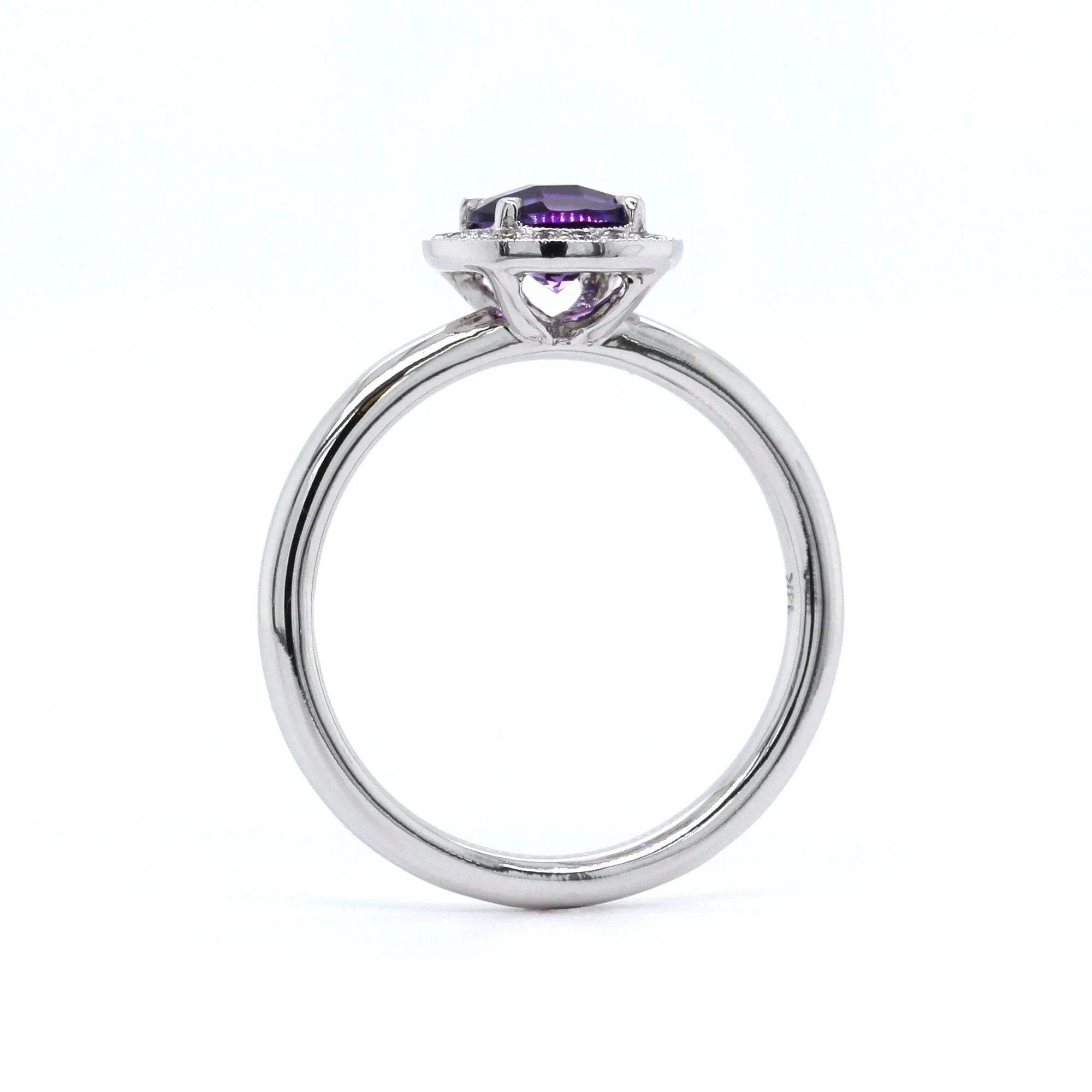 14K White Gold Amethyst with Diamond Halo Ring