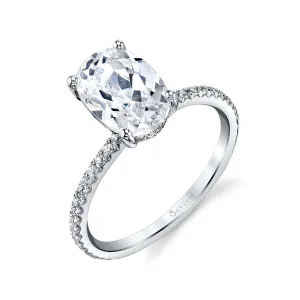 14K White Gold Oval Cut Hidden Halo Engagement Ring