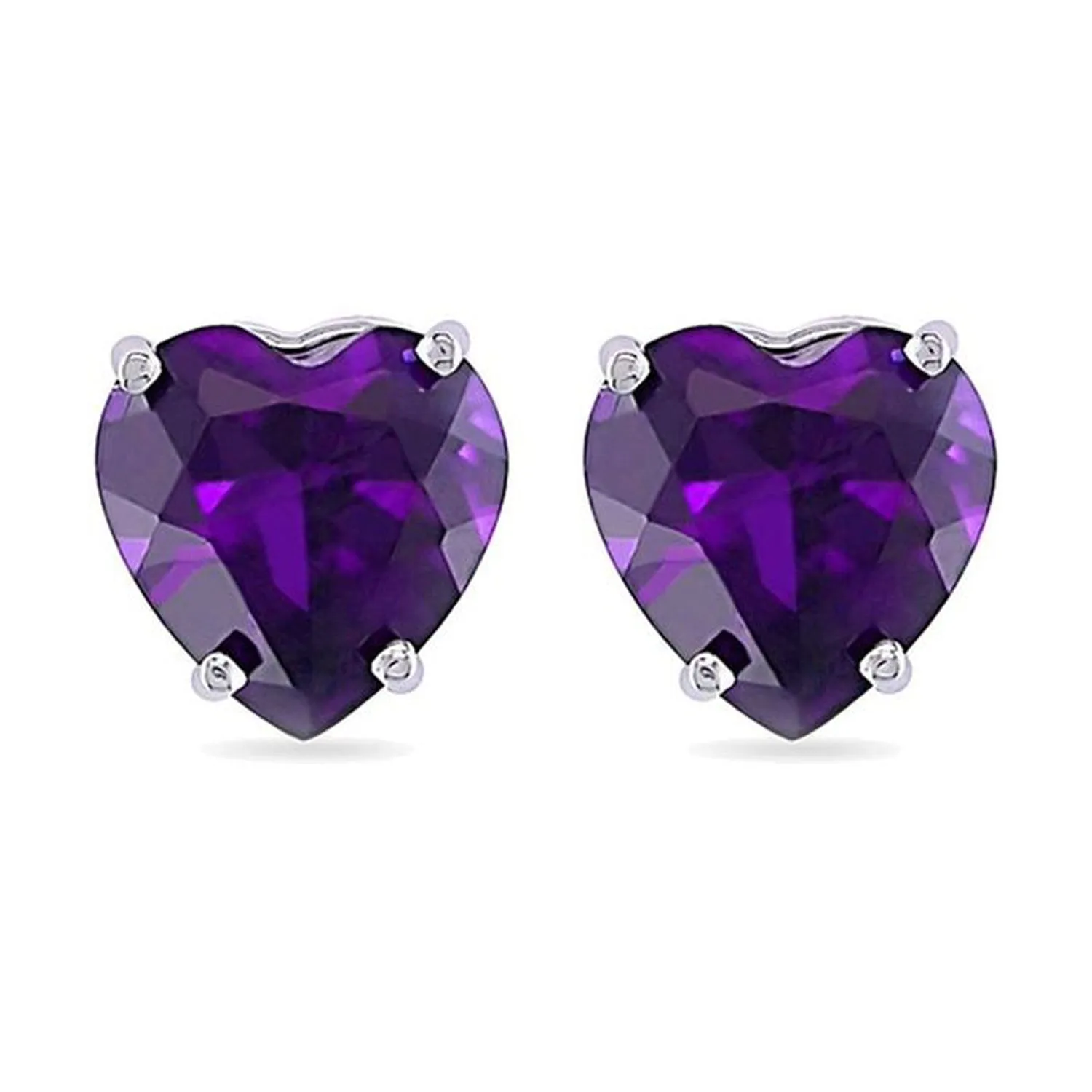 14k White Gold Plated 1 Carat Heart Created Amethyst Sapphire Stud Earrings