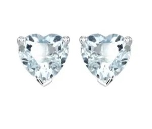 14k White Gold Plated 1/2 Carat Heart Created Aquamarine  Sapphire Stud Earrings