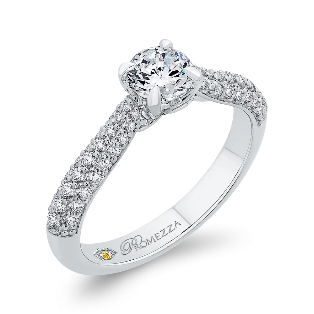 14K White Gold Round Diamond Cathedral Style Engagement Ring