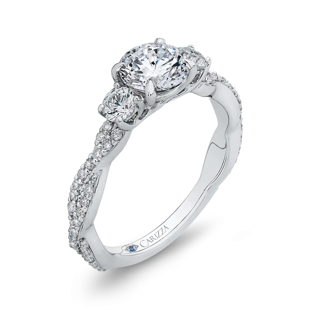 14K White Gold Round Diamond Engagement Ring with Split Shank (Semi Mount)