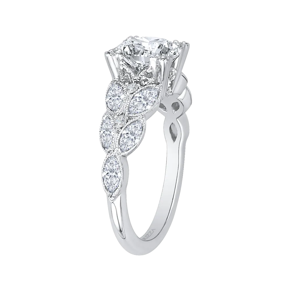 14K White Gold Round Diamond Floral Engagement Ring (Semi Mount)