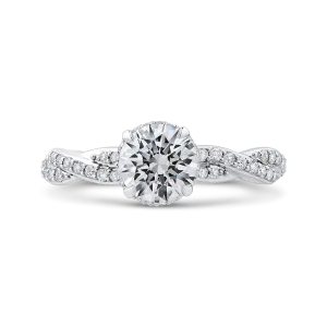 14K White Gold Round Diamond Floral Engagement Ring with Criss Cross Shank (Semi Mount)