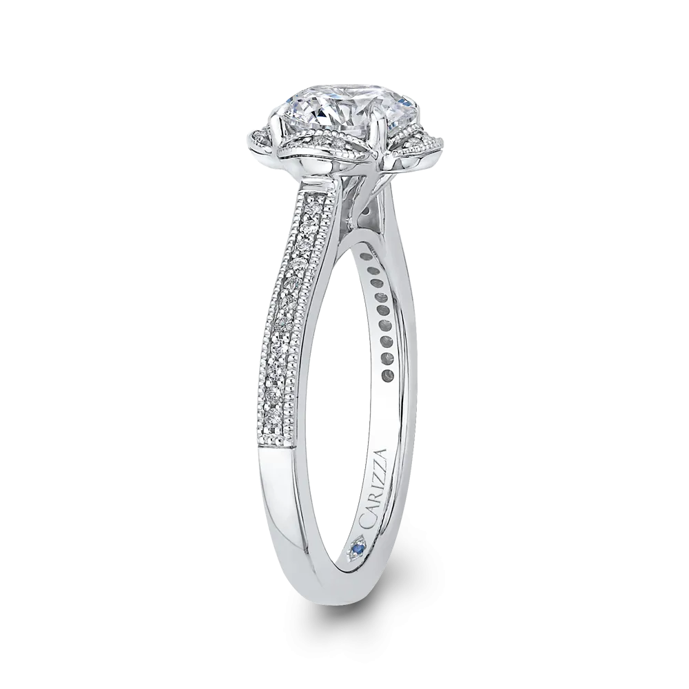 14K White Gold Round Diamond Halo Engagement Ring (Semi Mount)