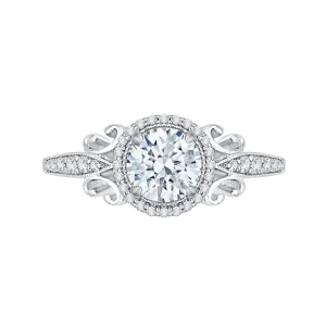 14K White Gold Round Diamond Halo Engagement Ring (Semi Mount)