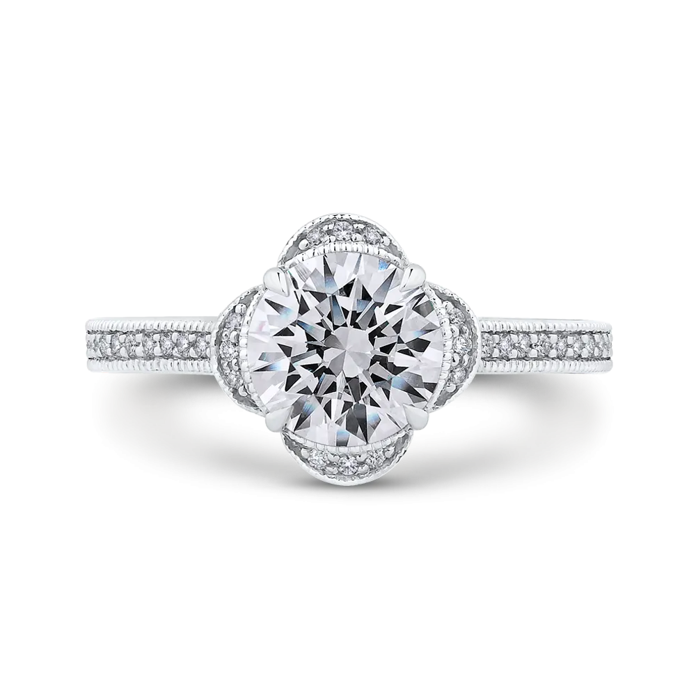 14K White Gold Round Diamond Halo Engagement Ring (Semi Mount)