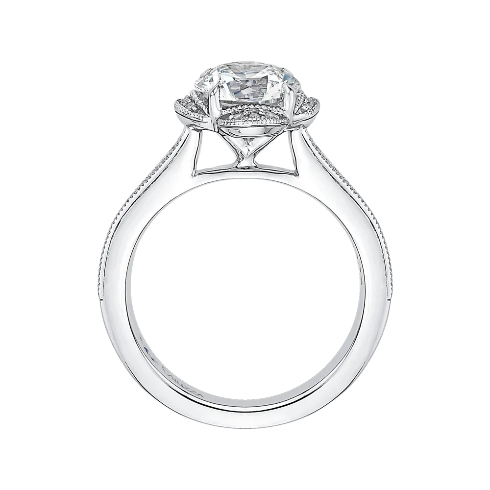 14K White Gold Round Diamond Halo Engagement Ring (Semi Mount)