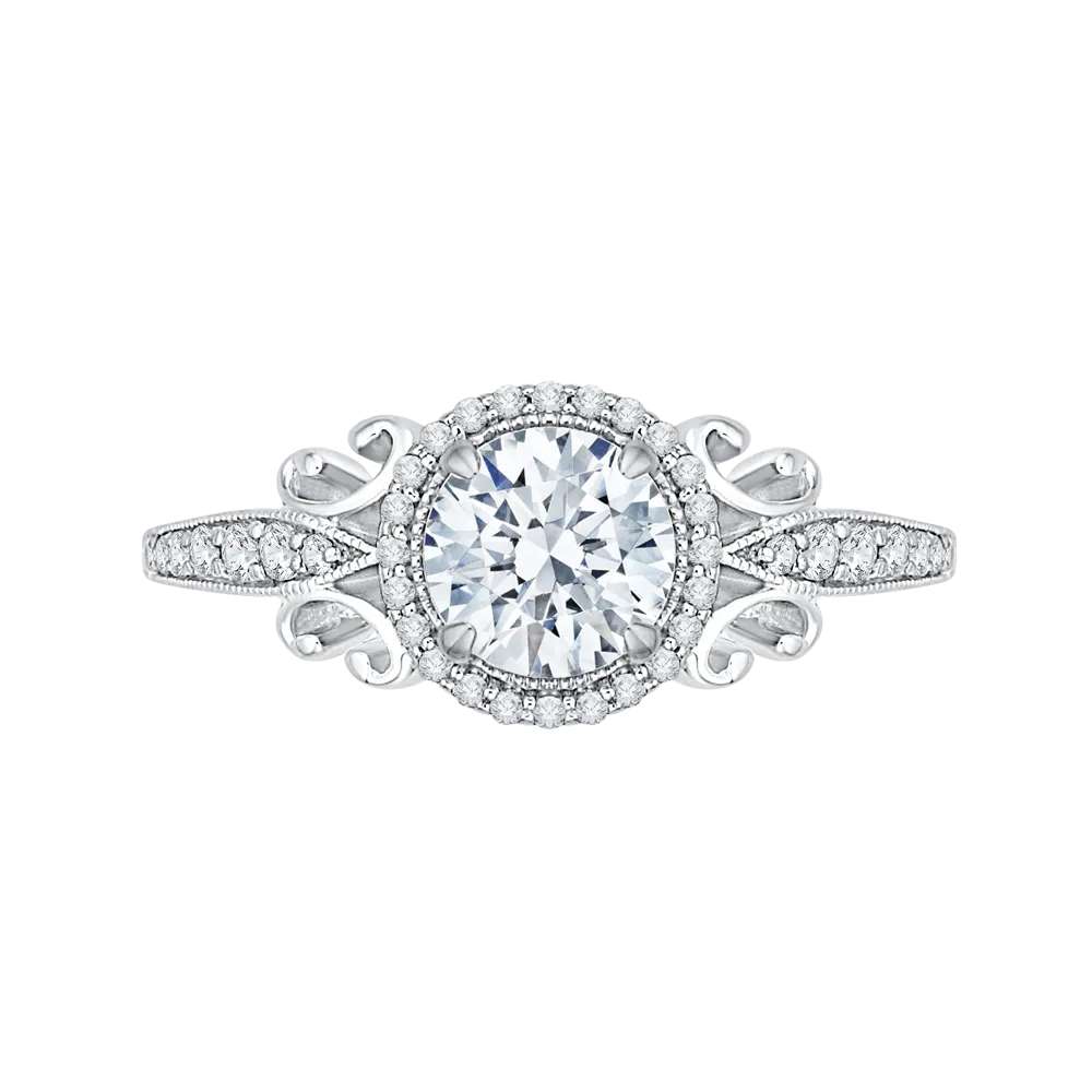 14K White Gold Round Diamond Halo Engagement Ring (Semi Mount)