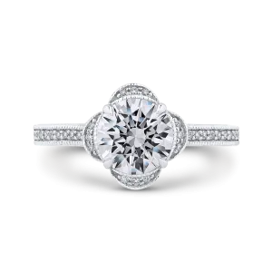 14K White Gold Round Diamond Halo Engagement Ring (Semi Mount)