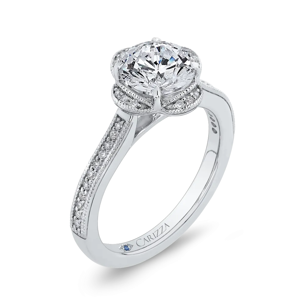 14K White Gold Round Diamond Halo Engagement Ring (Semi Mount)