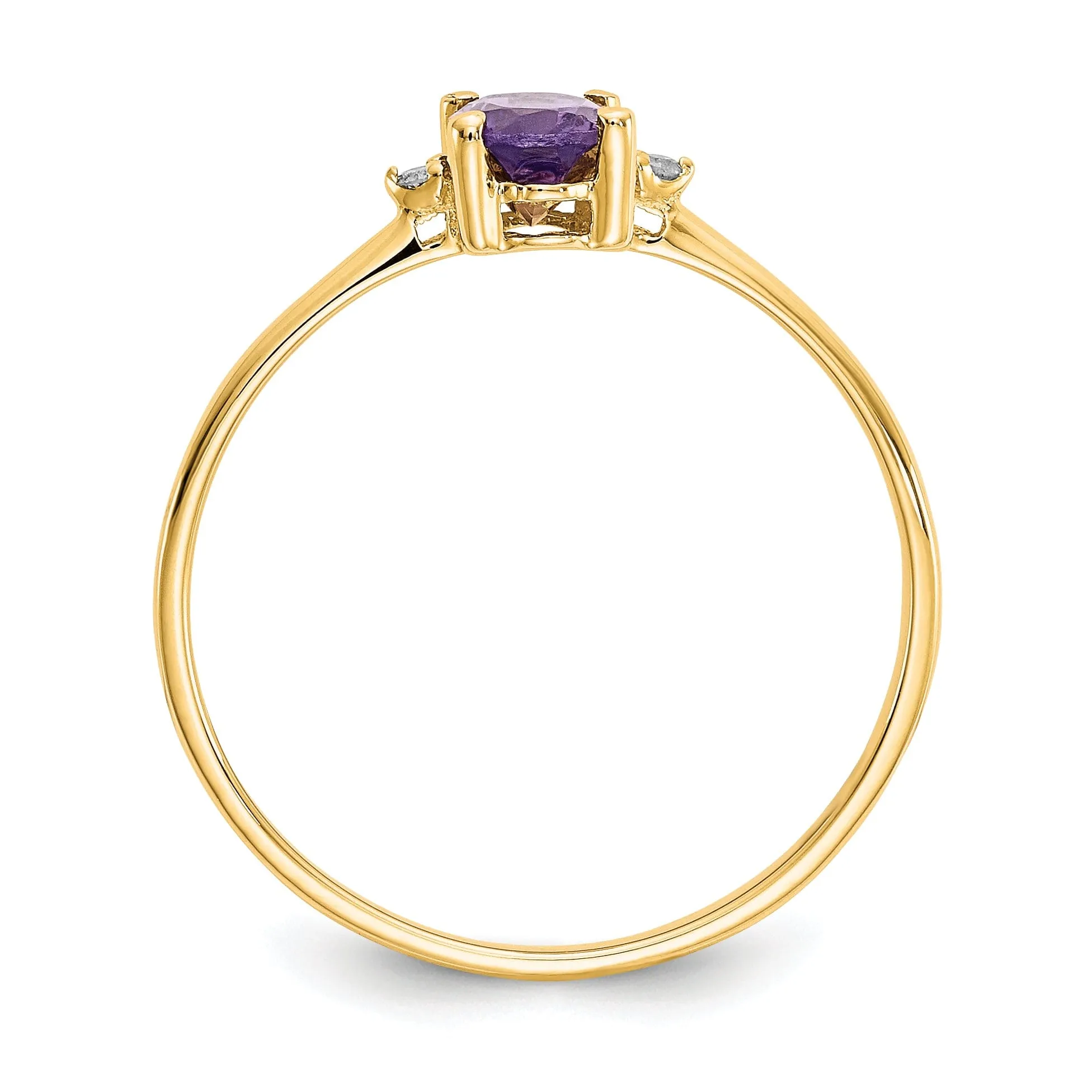 14k Yellow Gold Diamond Amethyst Birthstone Ring