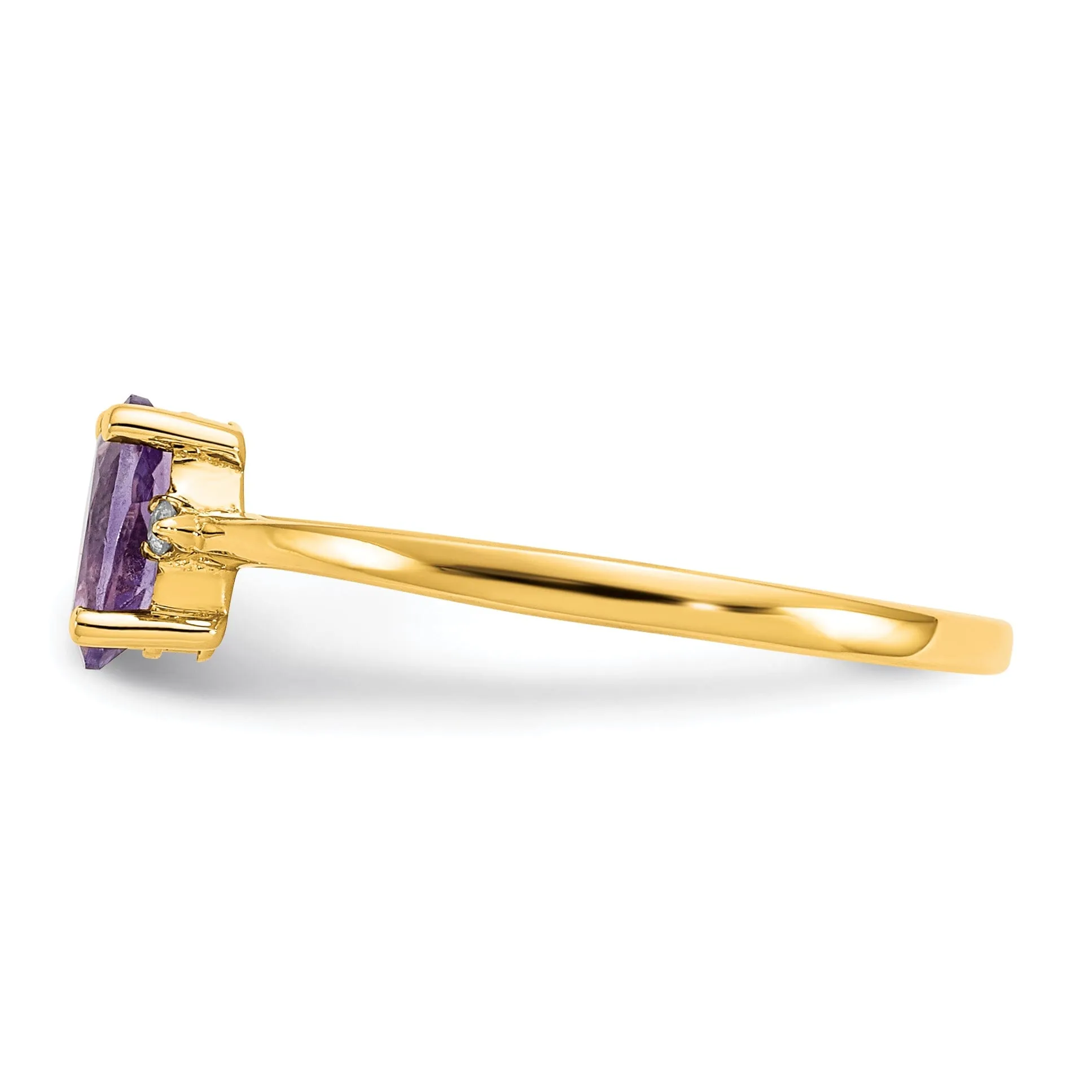 14k Yellow Gold Diamond Amethyst Birthstone Ring