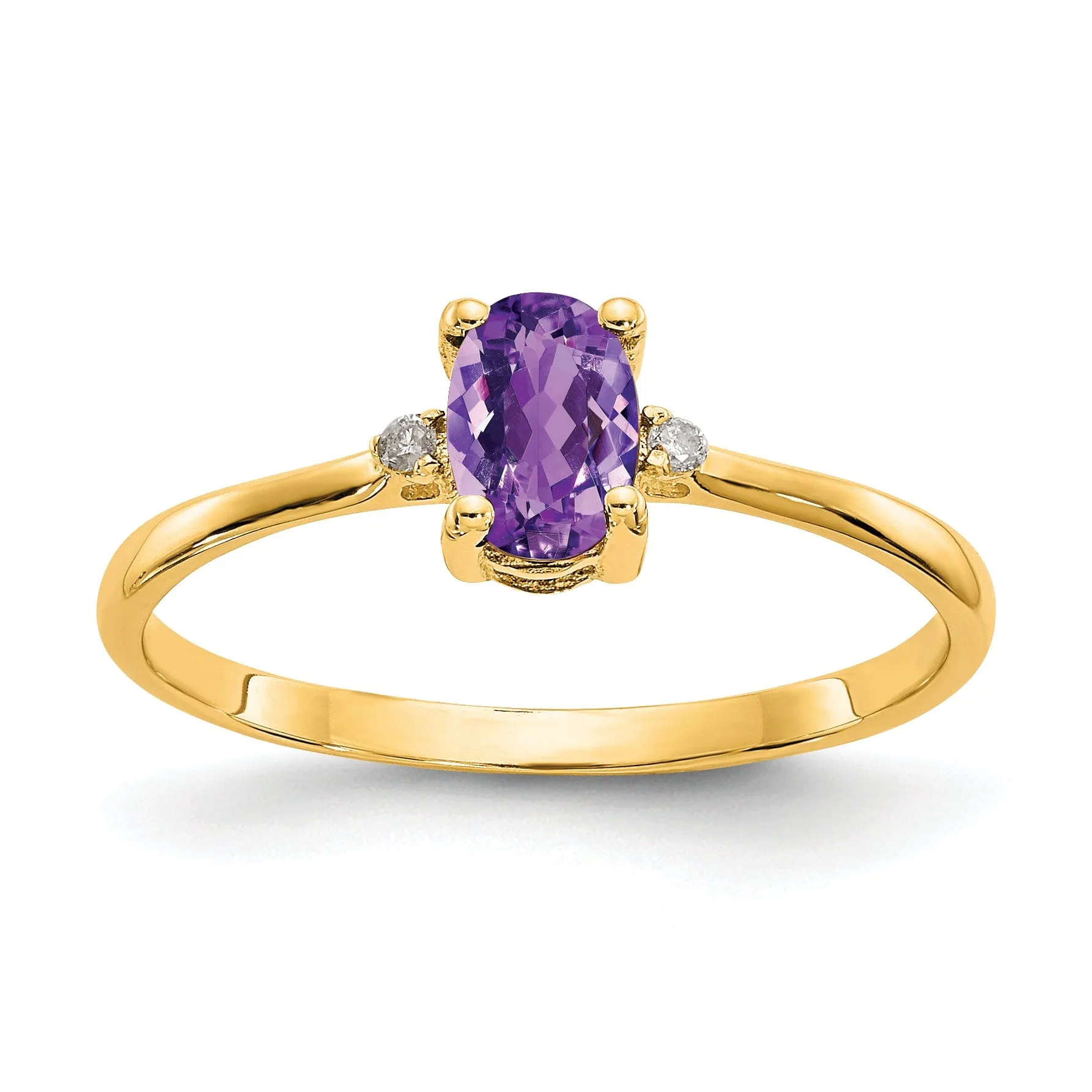 14k Yellow Gold Diamond Amethyst Birthstone Ring