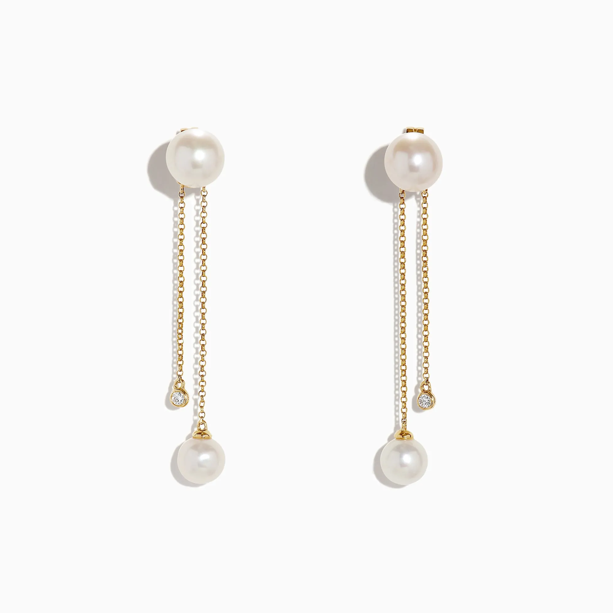 14K Yellow Gold Diamond and Fresh Water Pearl Drop Earrings, 0.05 TCW