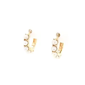 14k Yellow Gold Freshwater Pearl Hoop Earrings (I7745)