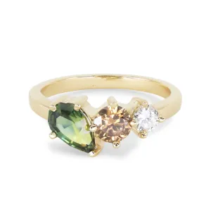 14k Yellow Gold Sapphire & Ombre Diamond Cluster Ring