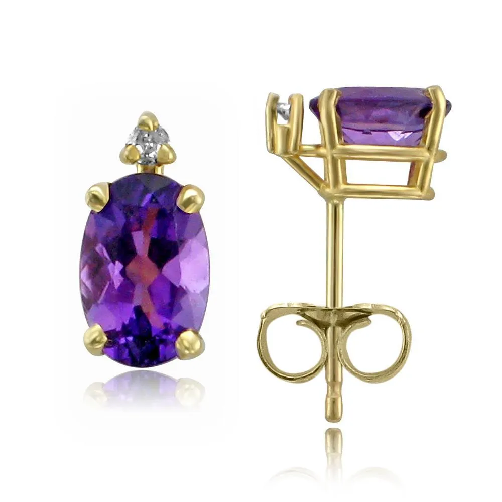 14KT GOLD 0.90 CTW AMETHYST & DIAMOND EARRINGS