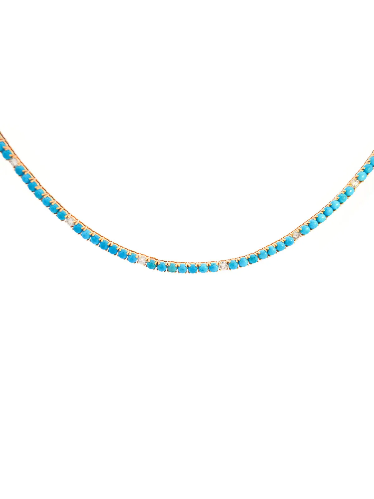 17.22ct Turquoise Diamond 18K Gold Tennis Necklace