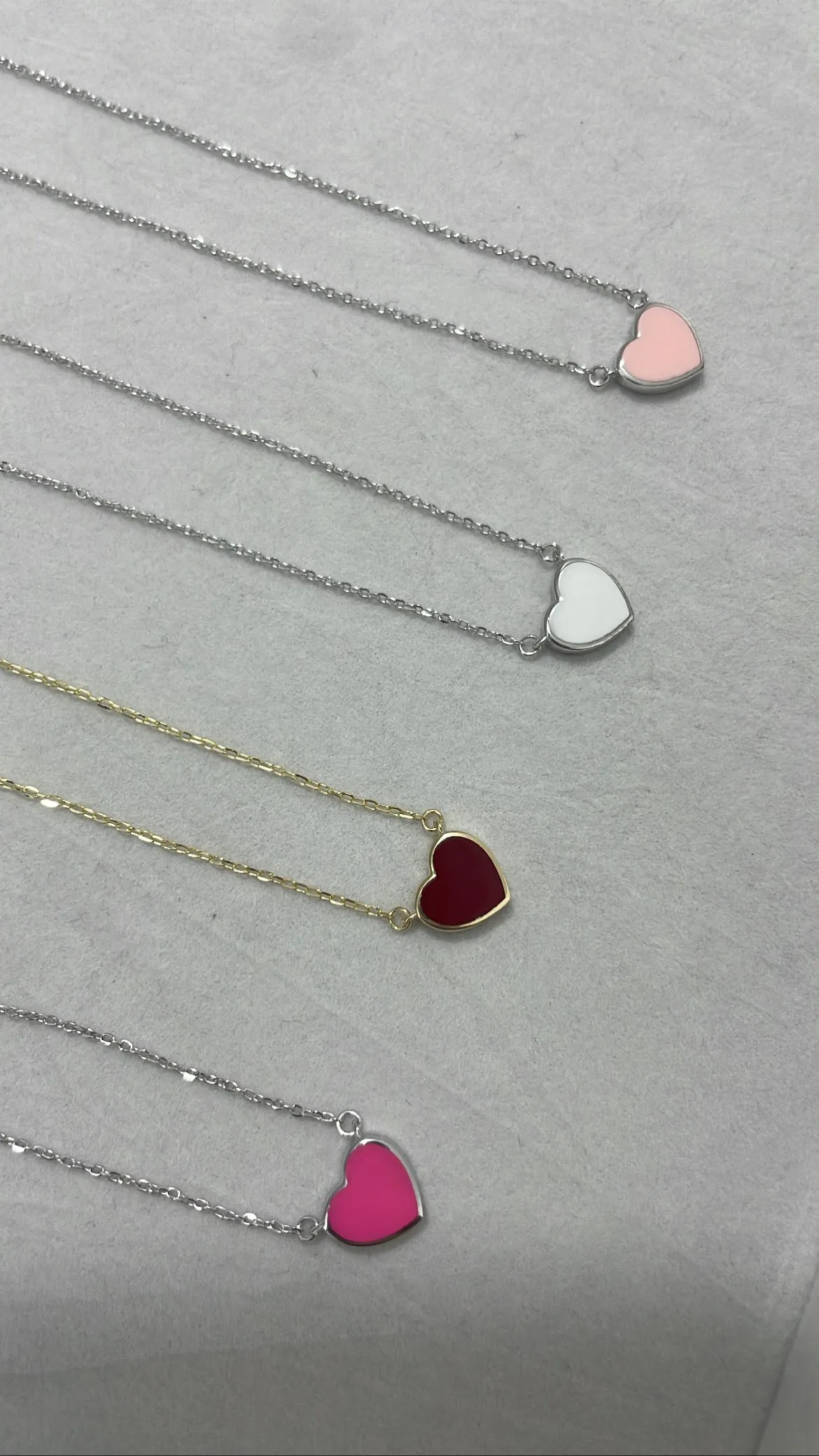 18K Gold Double-Sided Heart Necklace with Enamel & Zircon Gemstones